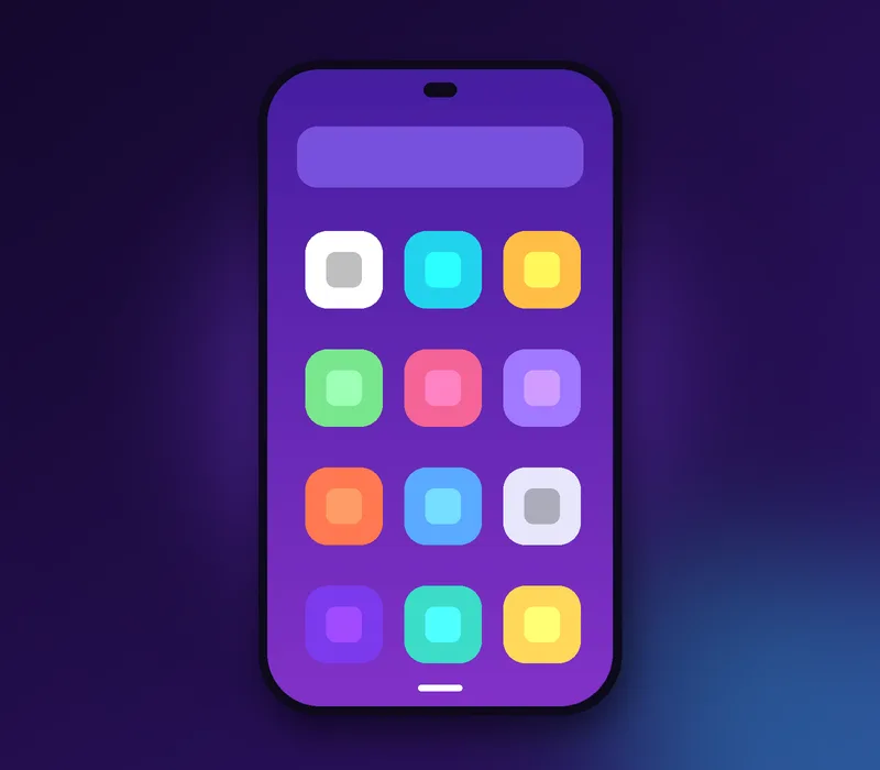 Ilustración de un teléfono móvil con una cuadrícula de aplicaciones de colores