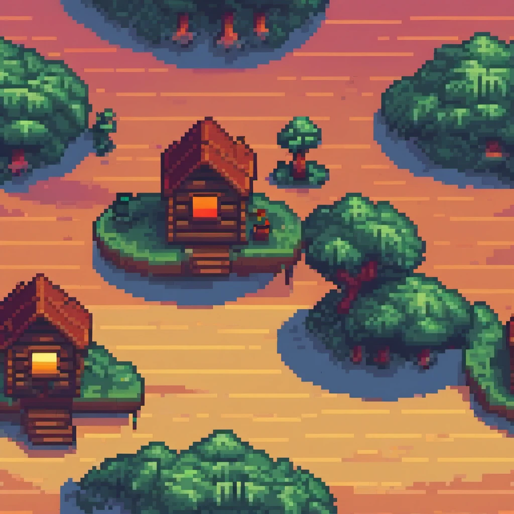 La misma imagen generada con el LoRA Pixel Art XL activado, con un estilo más plano y repetitivo