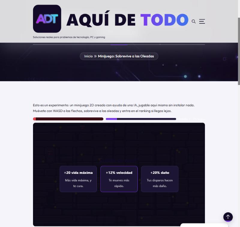 Pantalla de subida de nivel con tres mejoras para elegir