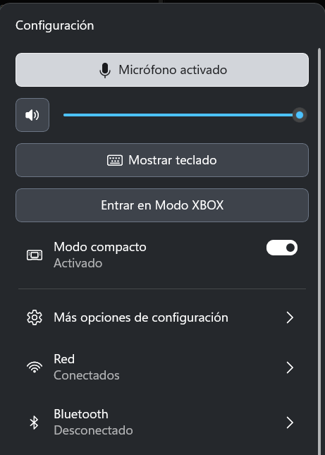Panel de configuración de la Xbox Game Bar con el botón Entrar en Modo XBOX